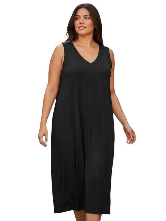J Jill Wearever Dresses & Skirts - J Jill Wearever Midi Dress Women's 3X Black Sleeveless Stretch V Neck Plus